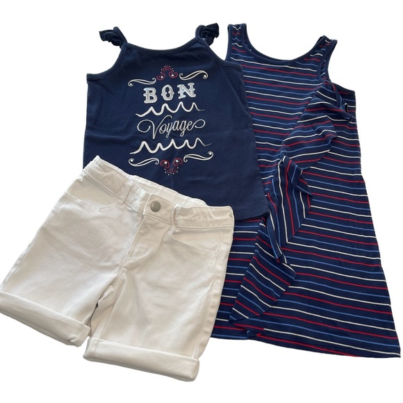 Gymboree Other - Gymboree Bon Voyage Tank Top, White Shorts, Cat & Jack Ruffled Dress Girls 6/6X